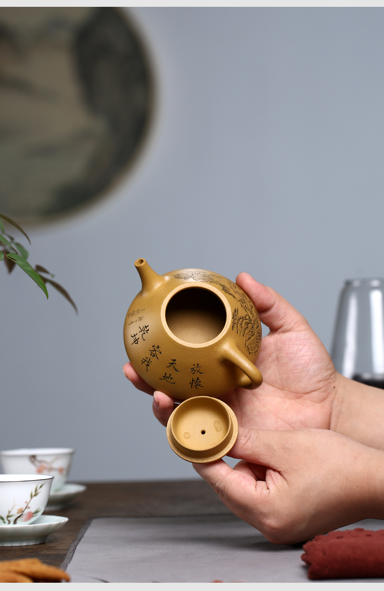 eojq宜兴紫砂壶原矿黄金段泥刻绘子冶石瓢纯全手工名家泡茶壶茶具款式