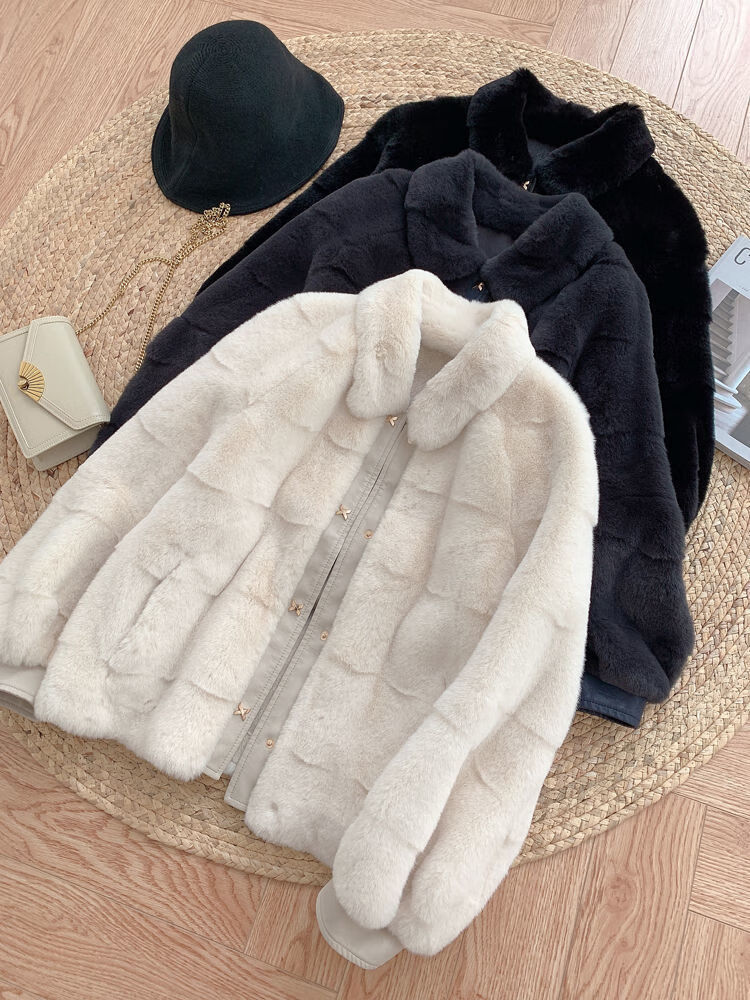 高品质hksz秋冬外套丹麦貂绒皮草大衣女短款小个子皮毛一体夹克方领