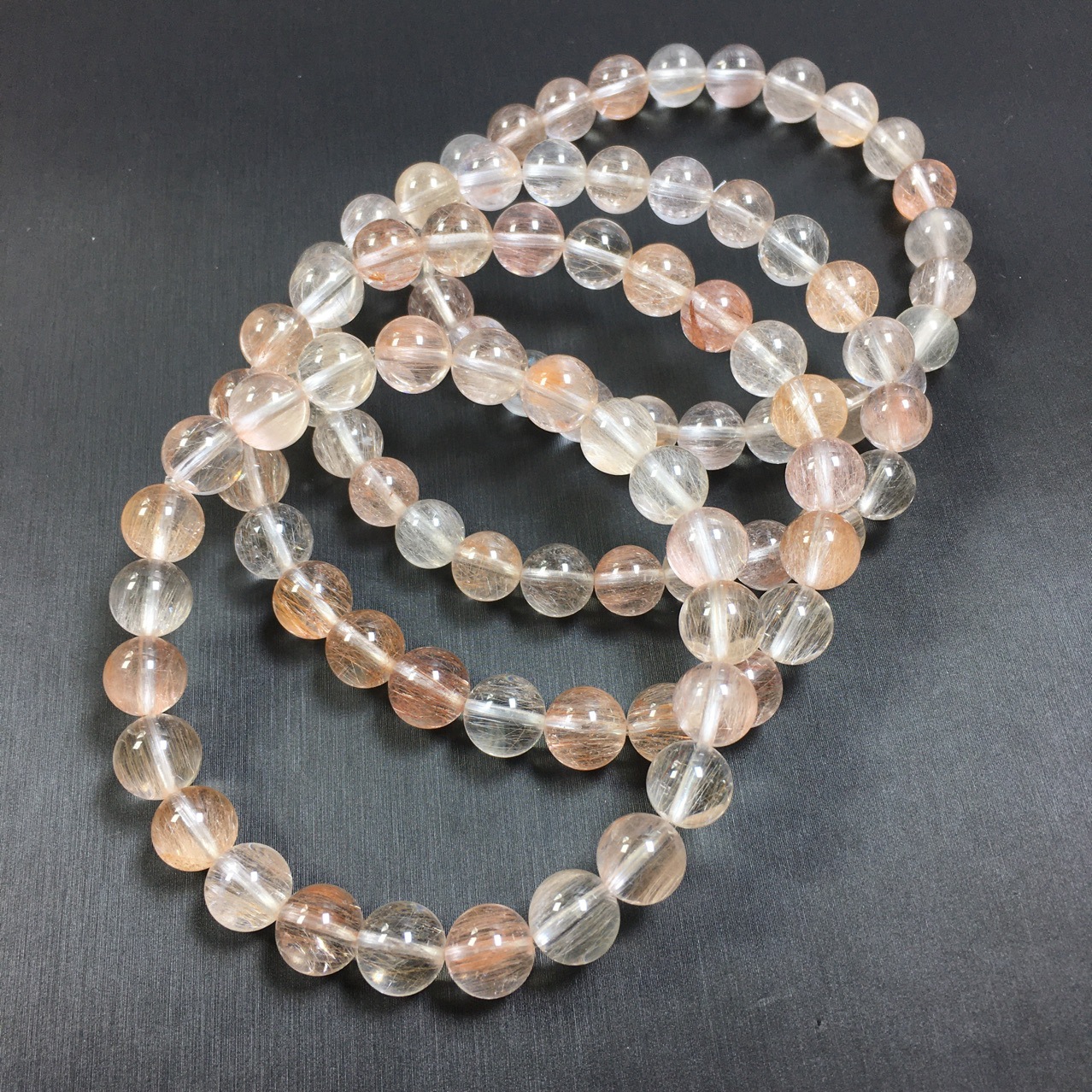 新品水晶粉兔毛发晶手链女款透体橘粉色水晶发晶手串礼物 6mm【图片