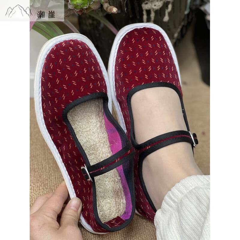 潮崖 何航手工布鞋丝瓜络防滑耐磨吸汗透气柔软轻便单布鞋 2-1黑色 37