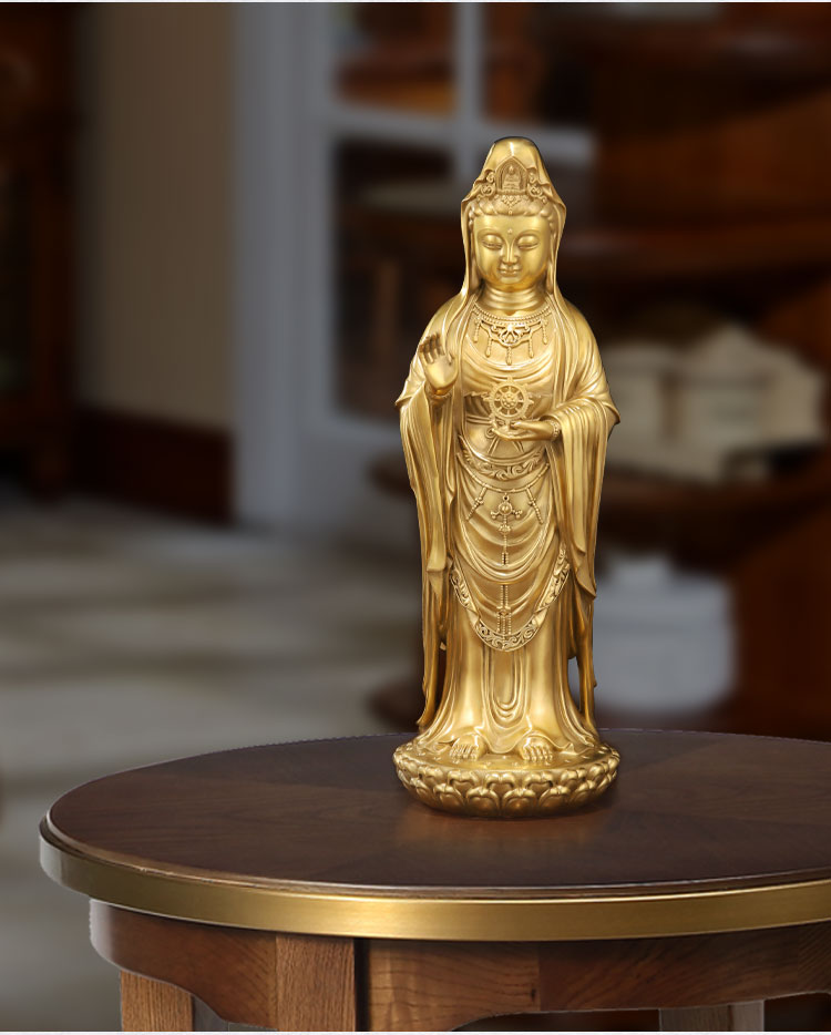 纯铜普陀山南海观音像莲花站像家用室内大号铜观世音菩萨佛像神像特大