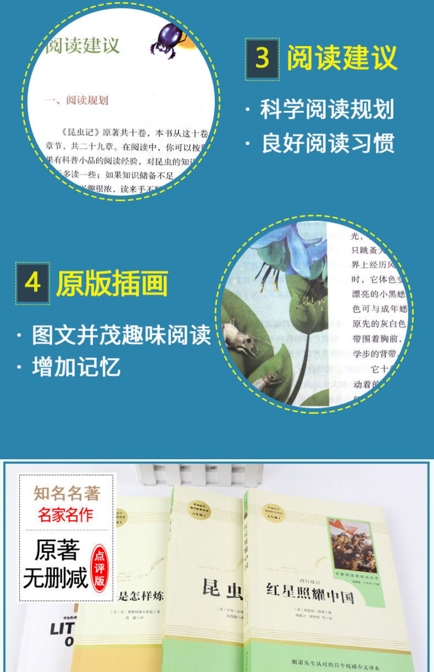 昆蟲記紅星照耀中國必讀正版怎麼樣人民教育出版社初二上冊下冊課外書