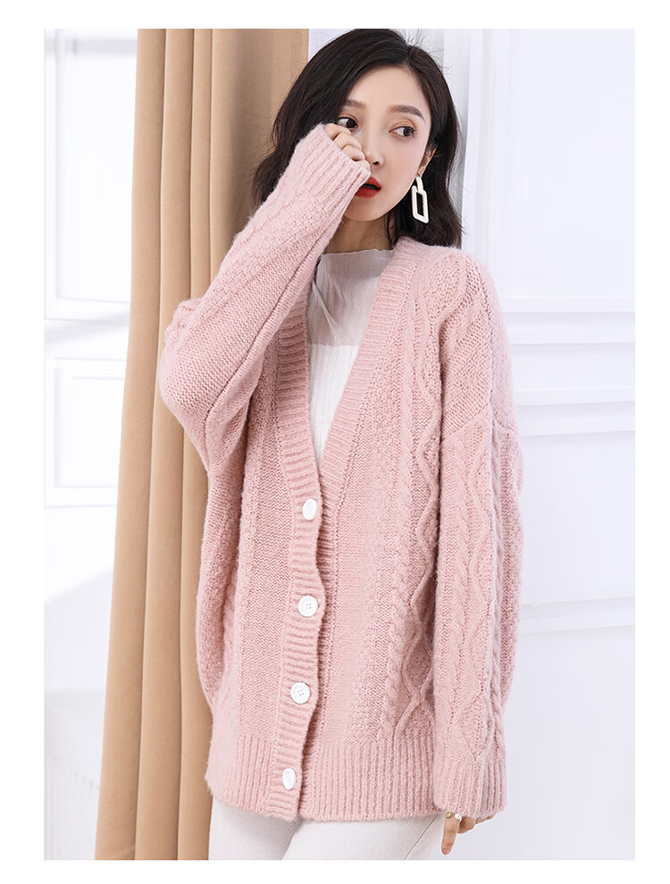 2019新款秋装粗棒针织外套中长款百搭初冬粗线毛衣开衫女加厚 雾蓝 m