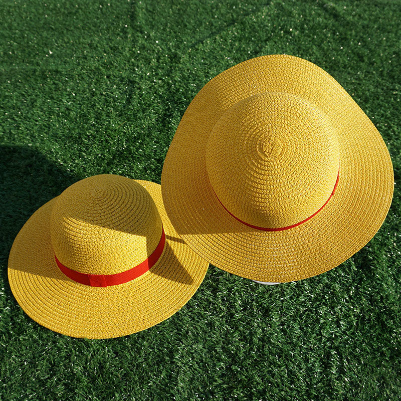 儿童草帽夏季防晒草帽动漫路飞同款黄色纸草帽子道具原色麦秆防晒草帽