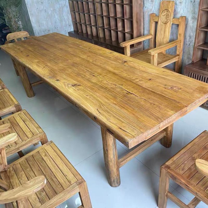 onz 老榆木门板茶桌复古书桌餐桌实木花艺桌吧台民宿家用茶楼定制 老