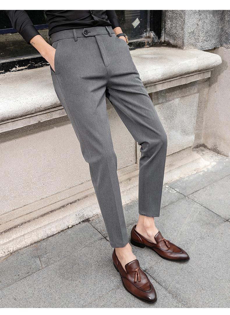 灰色西裤春秋款修身小脚商务正装小西服九分裤子休闲西装长裤灰色九分
