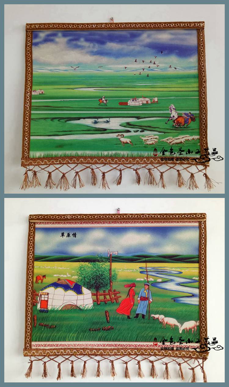 蒙古毡画成吉思汗挂画羊毛毡画内蒙古特色蒙古包餐厅装饰品工艺画定制