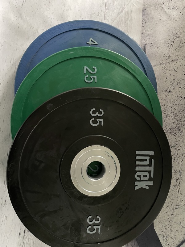 霓梦琳举重全胶杠铃片彩色大孔奥杆橡胶力量举健身环保公斤杠杆 1.