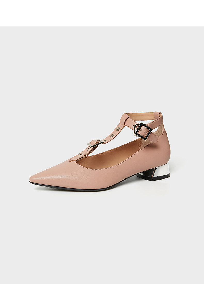 aita艾塔秋季平底鞋女尖头浅口单鞋金属扣饰百搭低跟女鞋 黑色 35