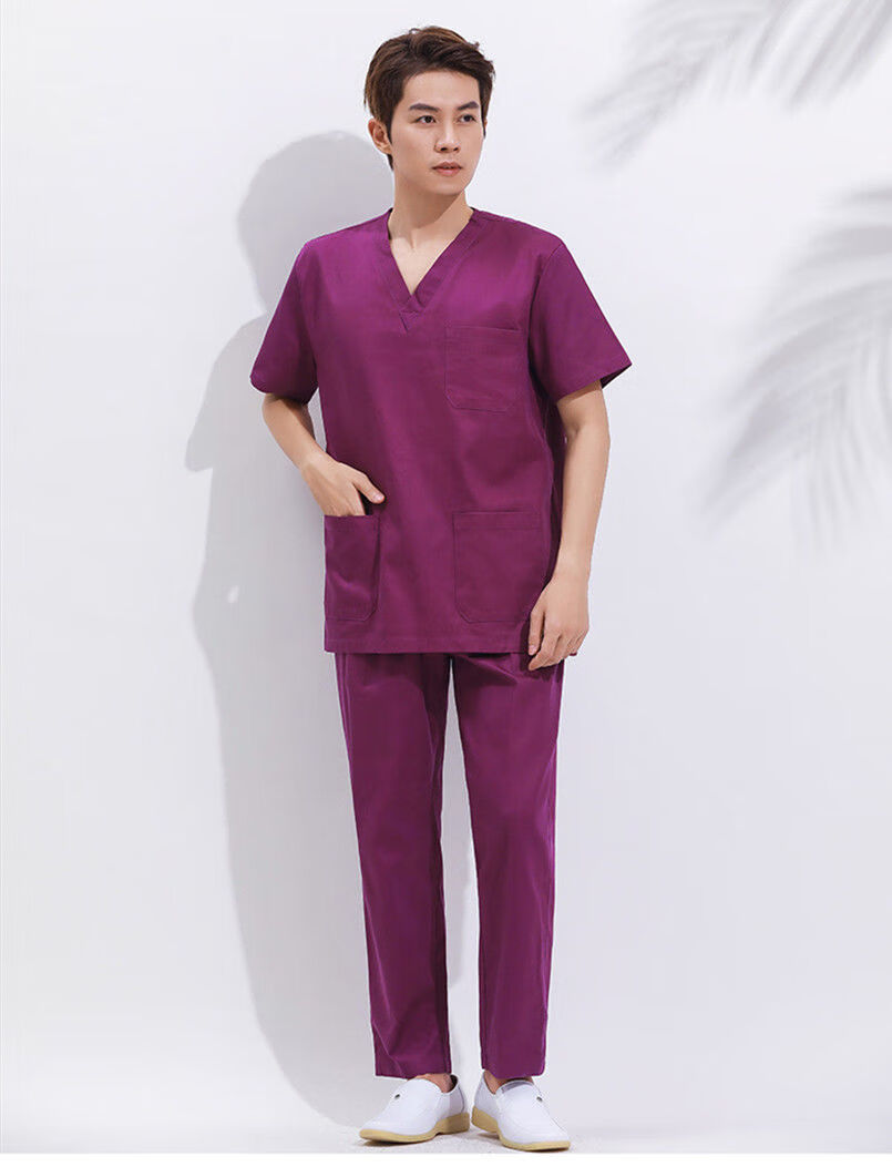 tpwr洗手衣女刷手服女短袖纯棉衣刷手衣套装口腔牙科医院工作服紫色