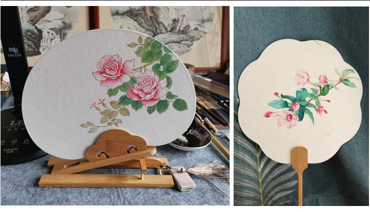 加厚宣纸团扇空白扇子手绘国画水彩画古风扇面diy双面绘画活动扇 麻宣