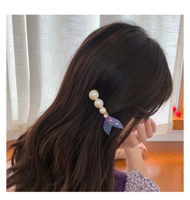 中学生发夹韩国女孩珍珠发卡女童甜美超仙美人鱼学生水钻刘海夹侧边