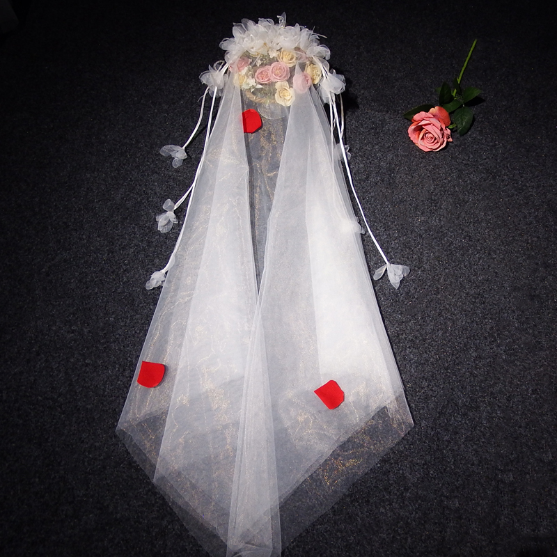 南糖三色气球头纱婚纱女新娘结婚头纱超仙韩式旅拍短款森系网红拍照