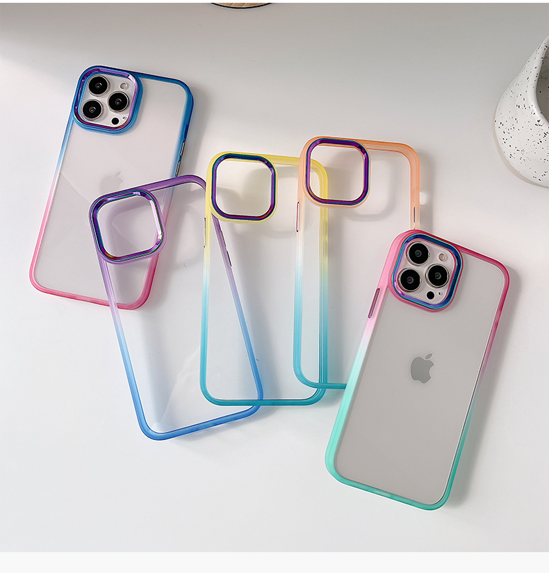 手机壳适用苹果13promax硅胶iphone12透明11炫彩镜 蓝橙渐变色【炫彩