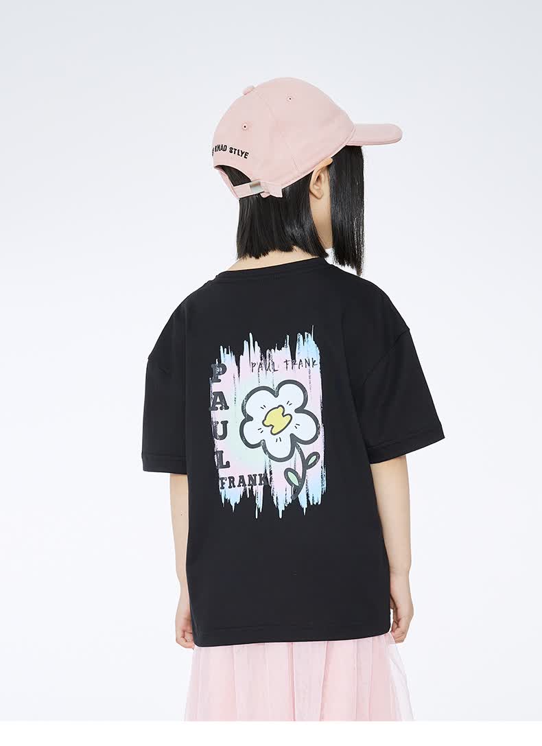 paul frank/大嘴猴女童t恤短袖纯棉2022夏装新款洋气印花女孩衣服