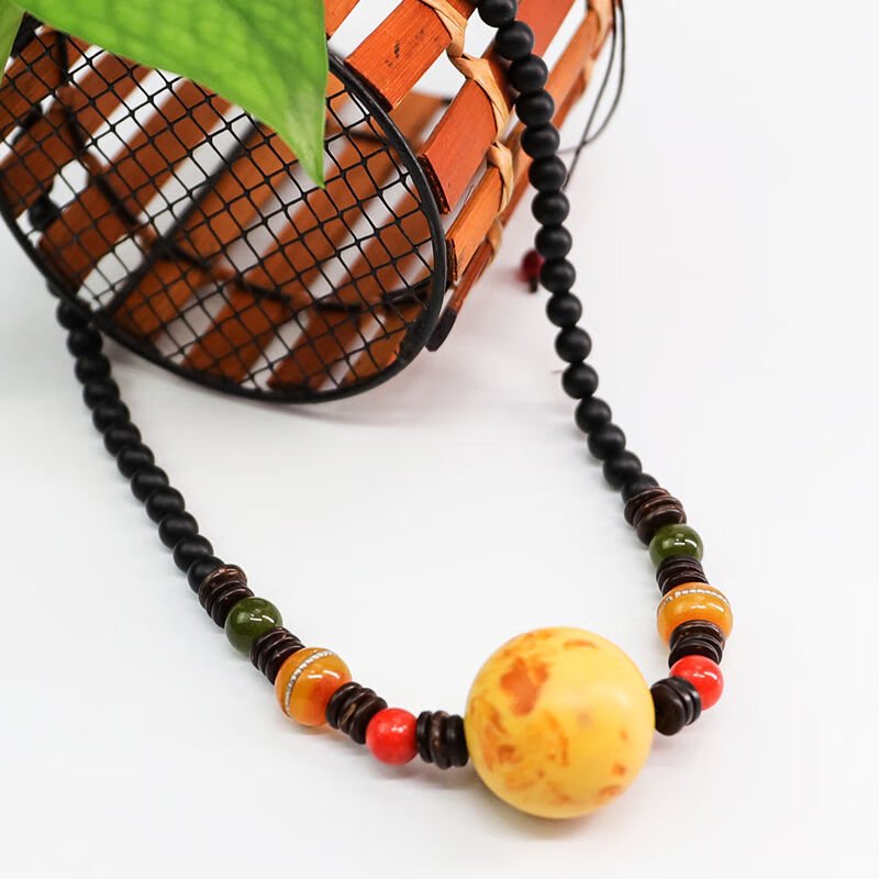 liyan原创琥珀蜜蜡毛衣链吊坠民族风时尚简约短款挂件男女饰品项链dd