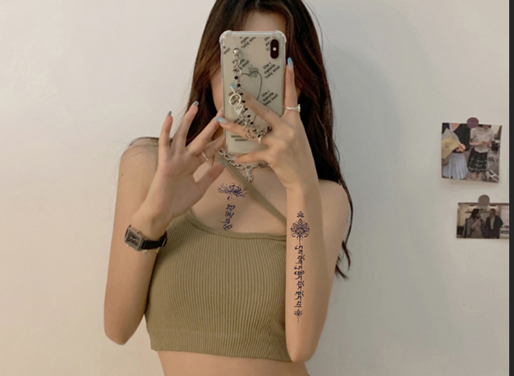 梵文花草本纹身贴感锁骨女彼岸花胸前手臂防水半仿真【图片 价格 品牌