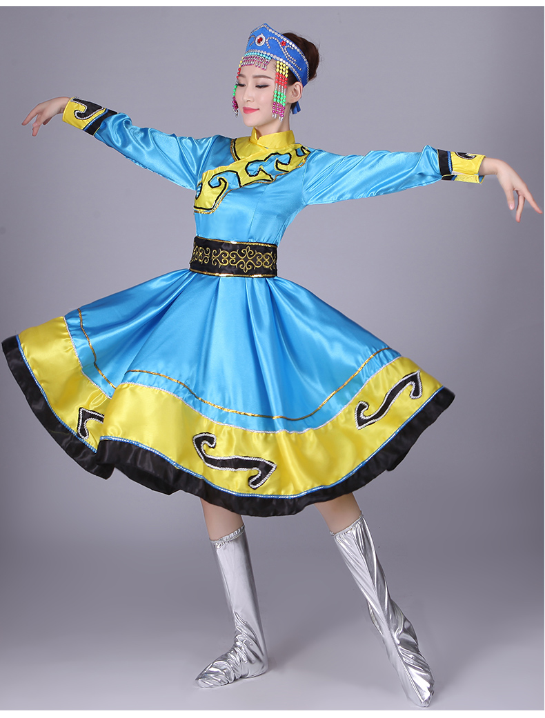 爱诺登蒙古族演出服女装内蒙古舞蹈服装蒙古袍成人少数民族表演服裙