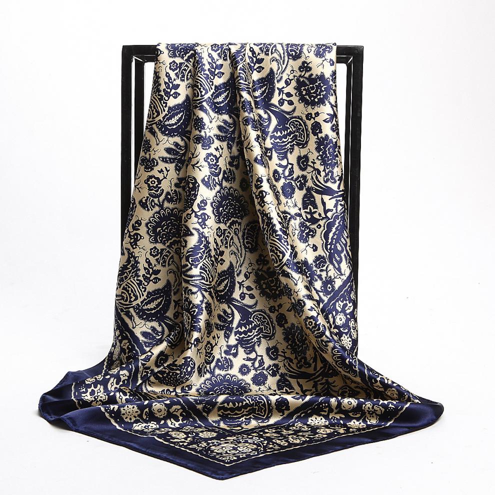 青衣麻相杭州特产丝绸围巾女士丝巾青花瓷风丝绸空调披肩绸缎面大方巾