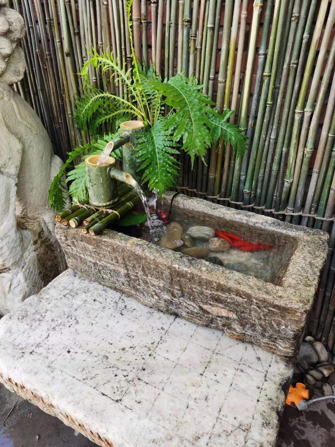 可狄 老旧石槽鱼缸造景方形小石槽阳台流水组合庭院石盆水槽石头洗手