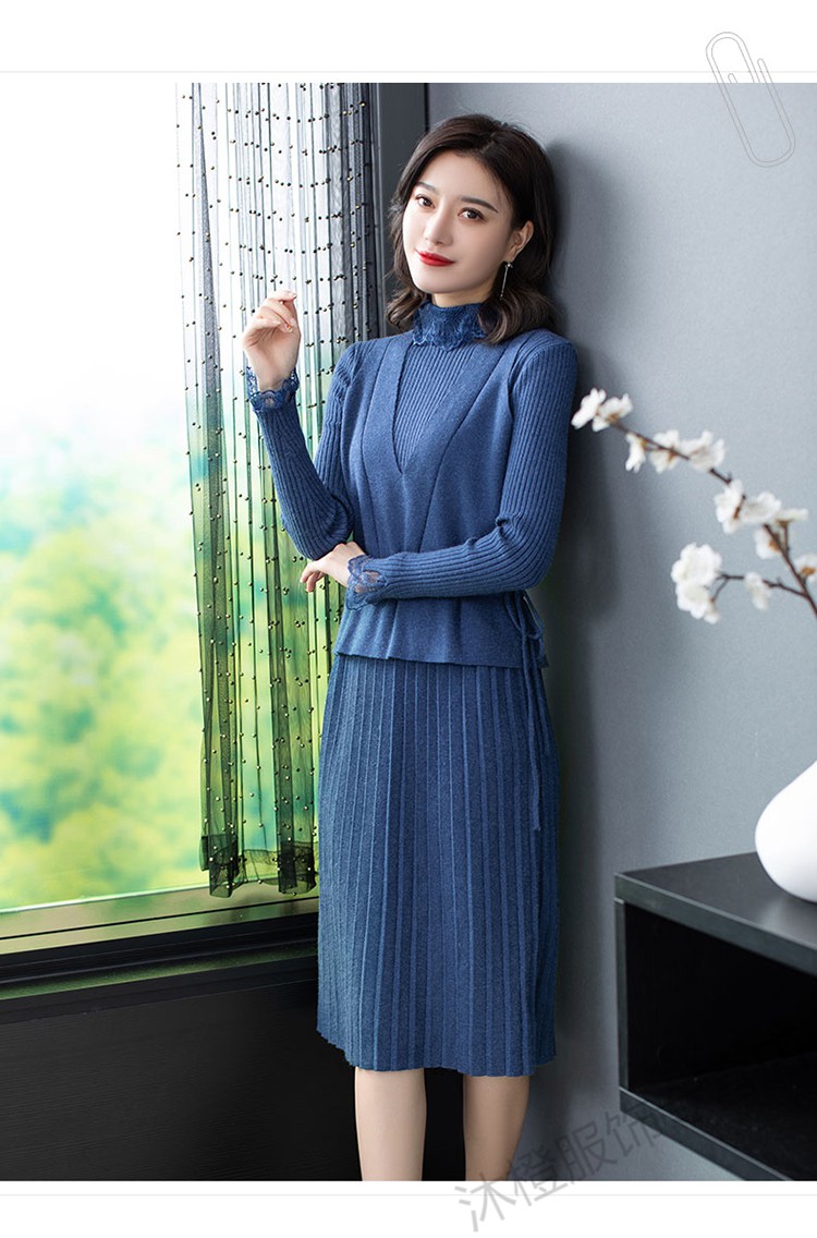 冬长裙下半身毛裙套装 中长款针织毛连衣裙女秋季新款气质高领名媛