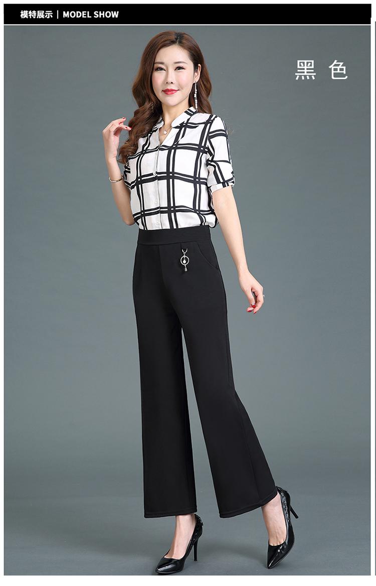 中老年女装裤子 中年妇女夏季休闲时尚阔腿裤妈妈夏薄款九分裤 黑色