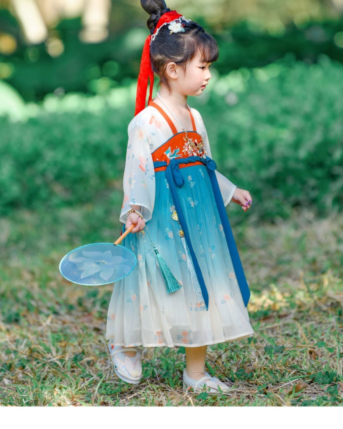 迪士尼disney新款女童汉服夏季短款宝宝古装小童儿童女2022超仙连衣裙