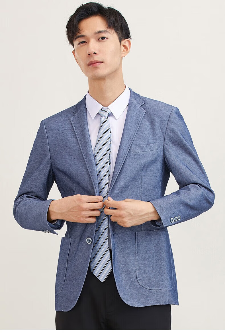罗蒙休闲西服男商务百搭单西中青年潮流时尚西装外套男 1f032a41蓝灰