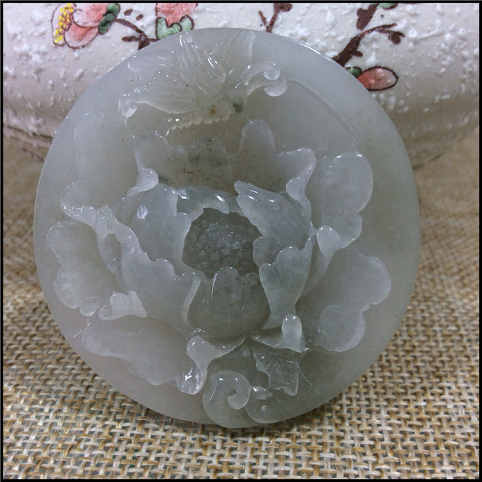 独山玉南阳玉独玉透水白吊坠玉挂坠玉坠挂件花开富贵牡丹花男女款