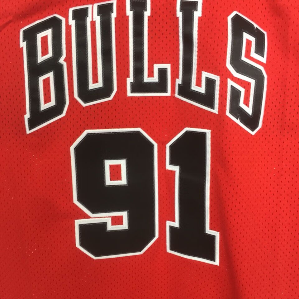 滕讯体育nba同款公牛队球服 91号罗德曼复古刺绣篮球服背心大码网眼