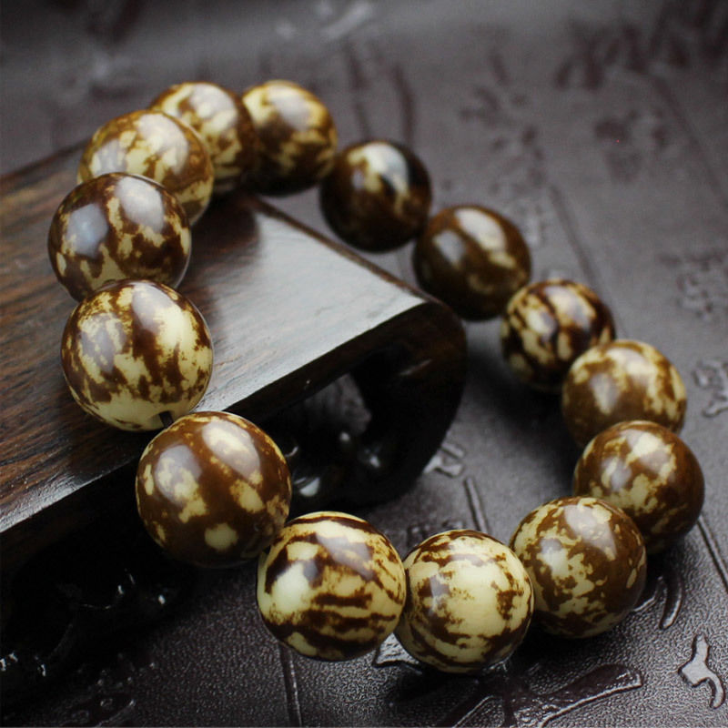 天然菩提根菩提子手盘文玩佛珠花皮虎纹手链越南手串饰品依莲妃深色花