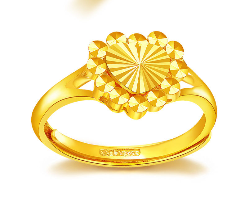 黄金爱心戒指9999足金时尚大气女士心形仿钻戒子真金送老婆礼 5.