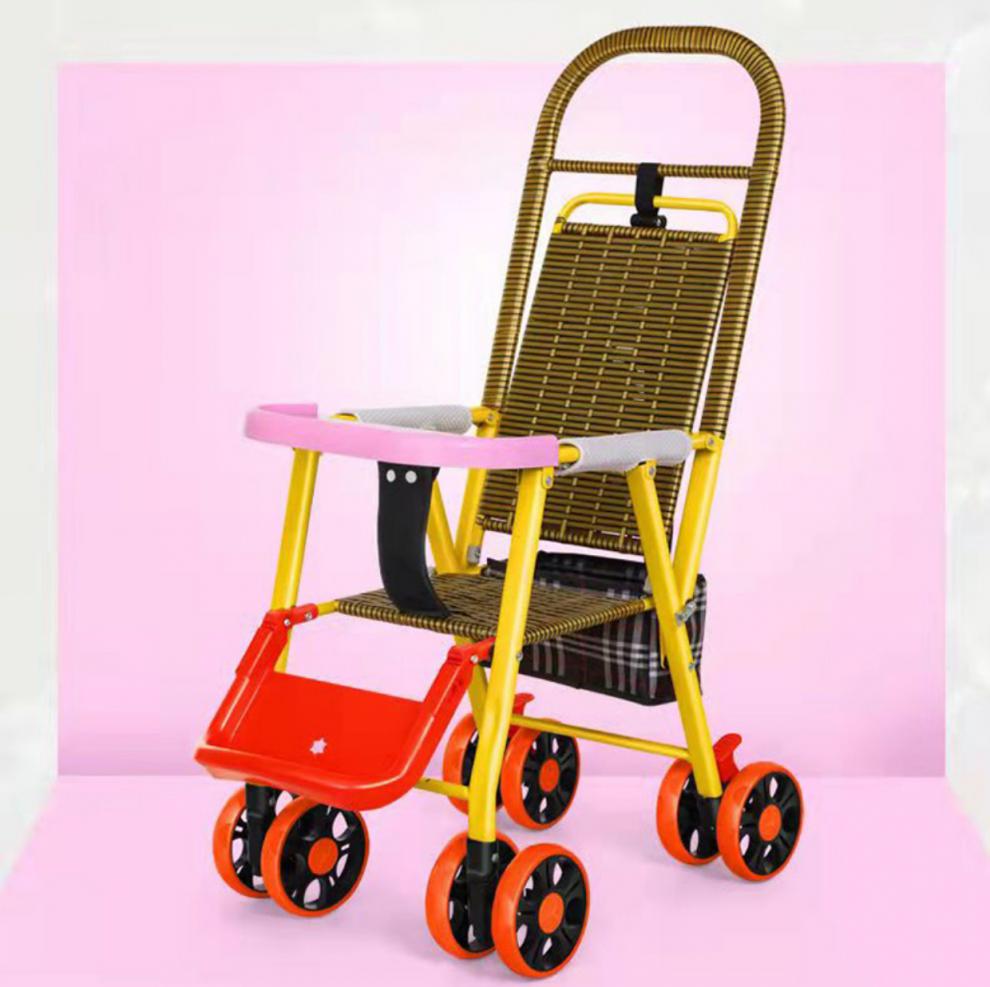 竹藤婴儿推车加高竹编婴儿车轻便折叠可坐可躺夏季宝宝遮阳加高竹藤小