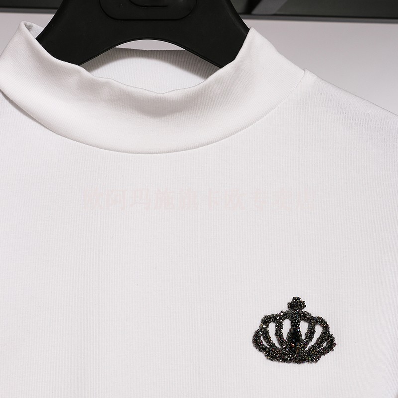 欧阿玛施旗品牌女装专柜t恤女2019秋季新款皇冠高领打底衫女 黑色 xl