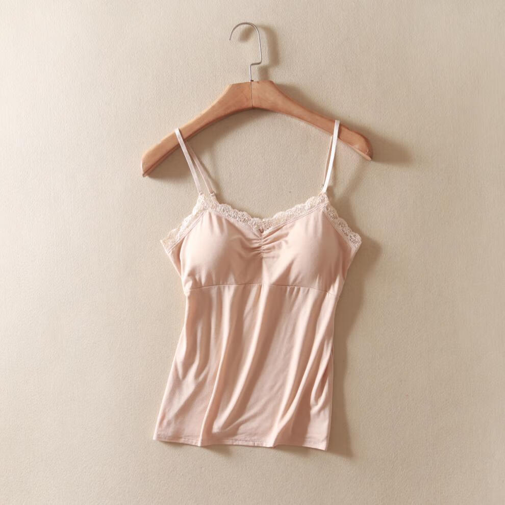 夏季莫代尔纯棉无钢圈女带胸垫吊带背心一体文胸内衣打底内搭蕾丝