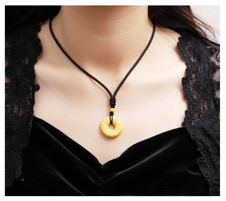 扣吊坠男女款足金999转运珠编织项链心经坠子送礼 大号平安扣 转运珠