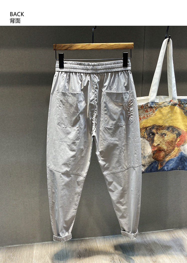 【优选特价】century boy轻薄冰丝男裤夏季薄款浅灰黑色卡其刺绣休闲