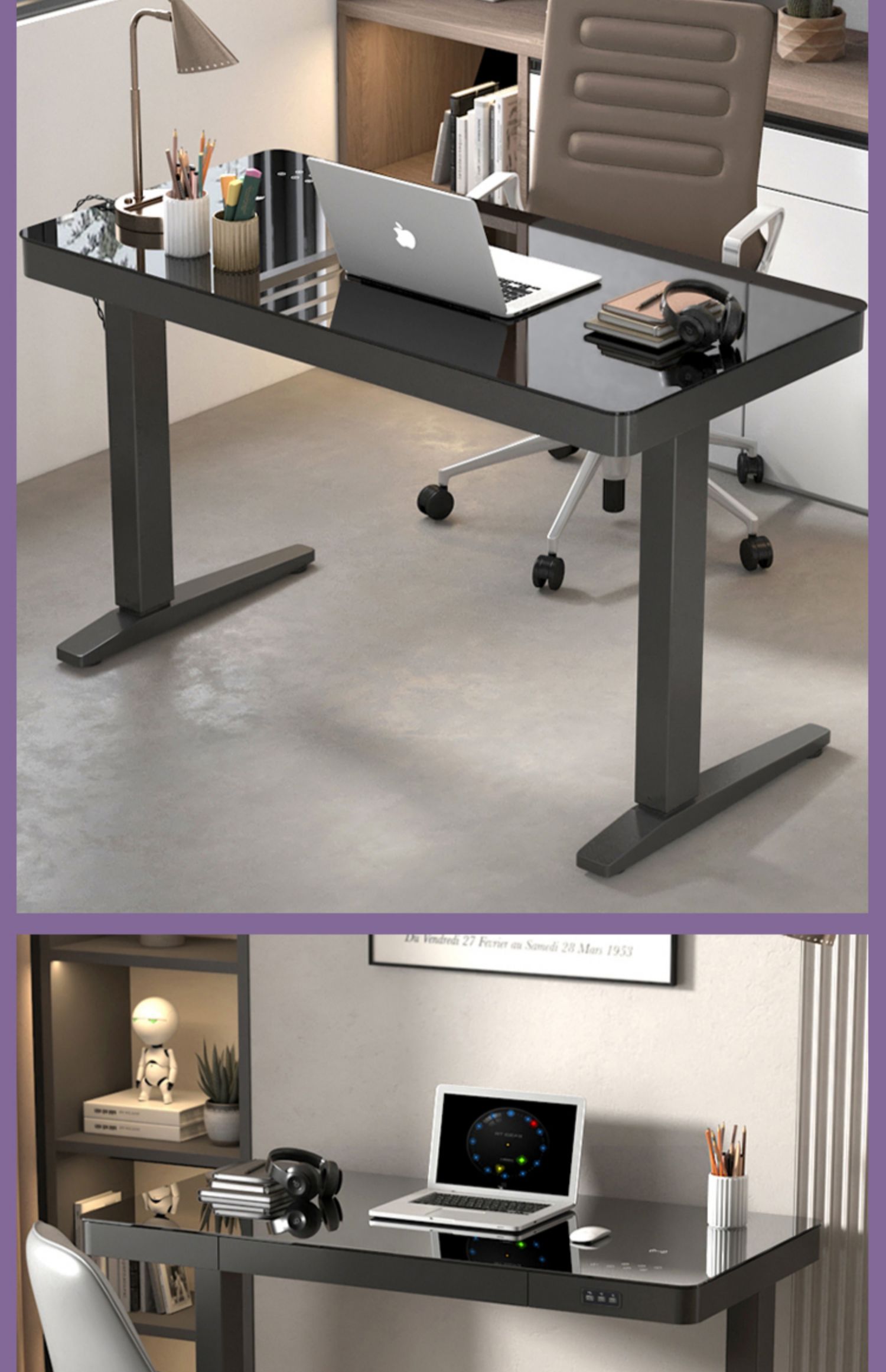 德国进口品质koble双电机电动升降桌办公·桌家用钢化玻璃书桌学习桌