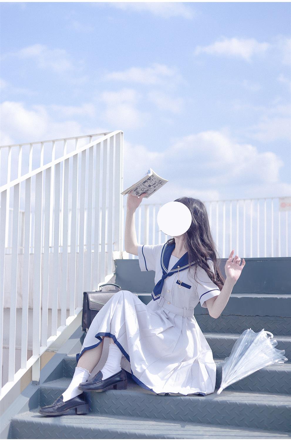 夏季新款日系jk水手服气质收腰显瘦连衣裙女学生中长款百褶a字裙可爱