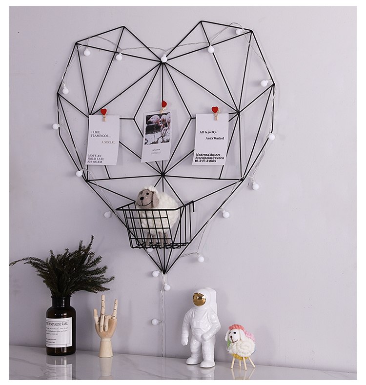 照片墙装饰 爱心照片墙装饰网格麻绳夹子相框悬挂无痕创意少女心房间