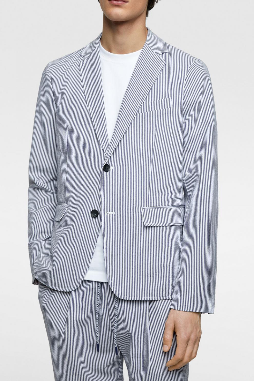 男士西装夏天新款男装泡泡纱西装外套 淡蓝色 xl (185/104a)