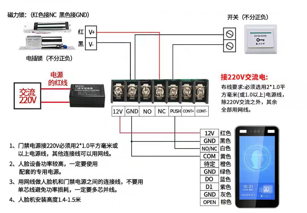 人脸门禁一体机接线图图片