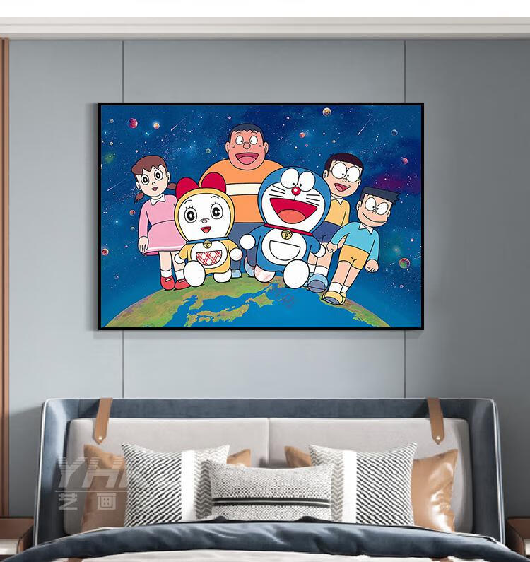 日本床头装饰画哆啦a梦装饰画儿童房卧室床头挂画日本卡通动漫叮当猫