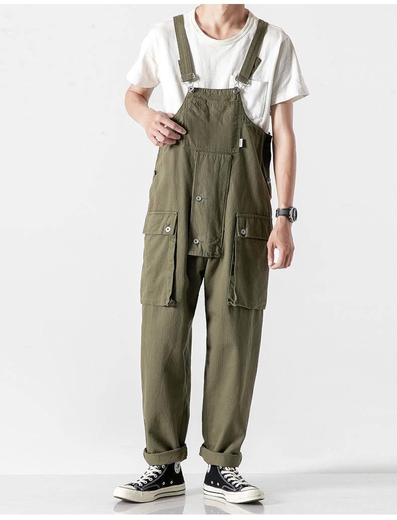 日系复古工装背带裤男胖子宽松大码吊带裤潮牌ins网红直筒连体裤260款
