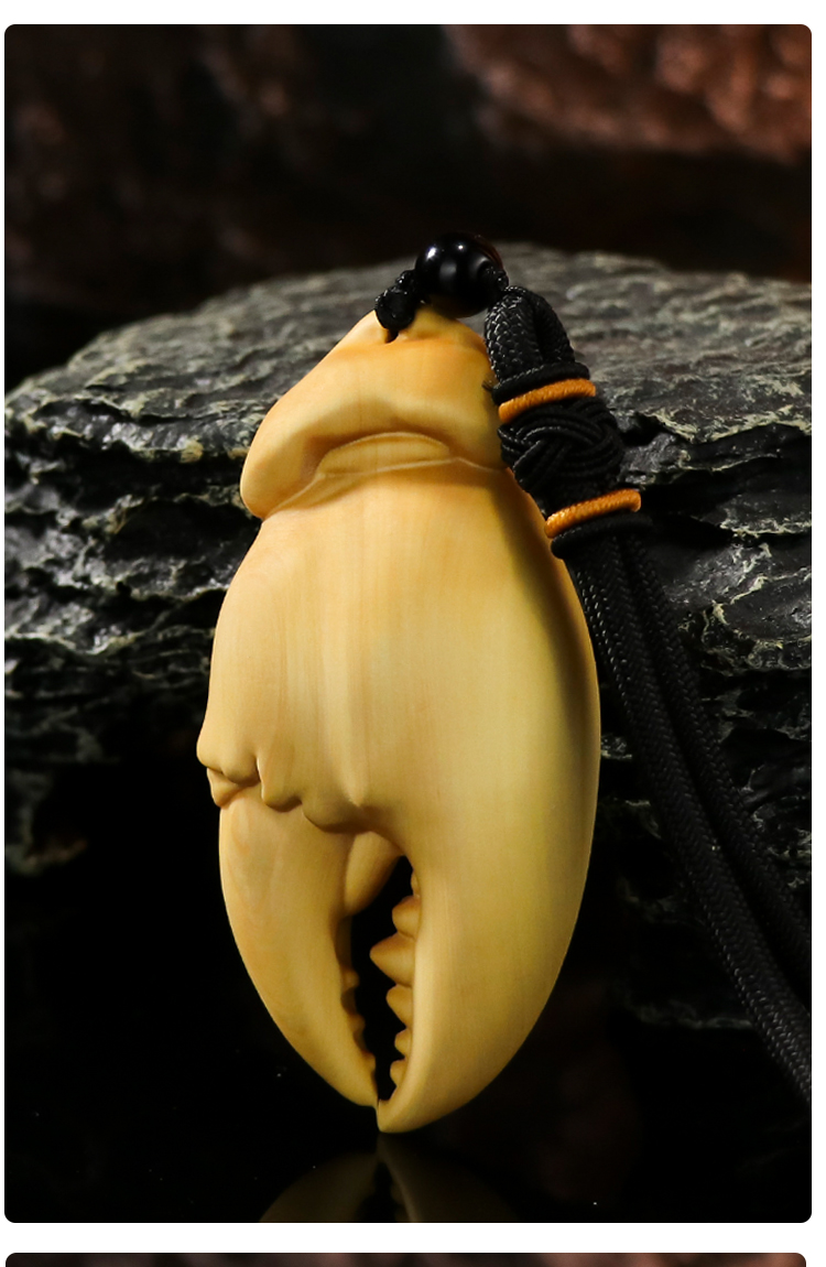 蟹钳手把件黄杨木雕手里有钱纳福文玩手把件天然实木雕刻挂件收藏品手