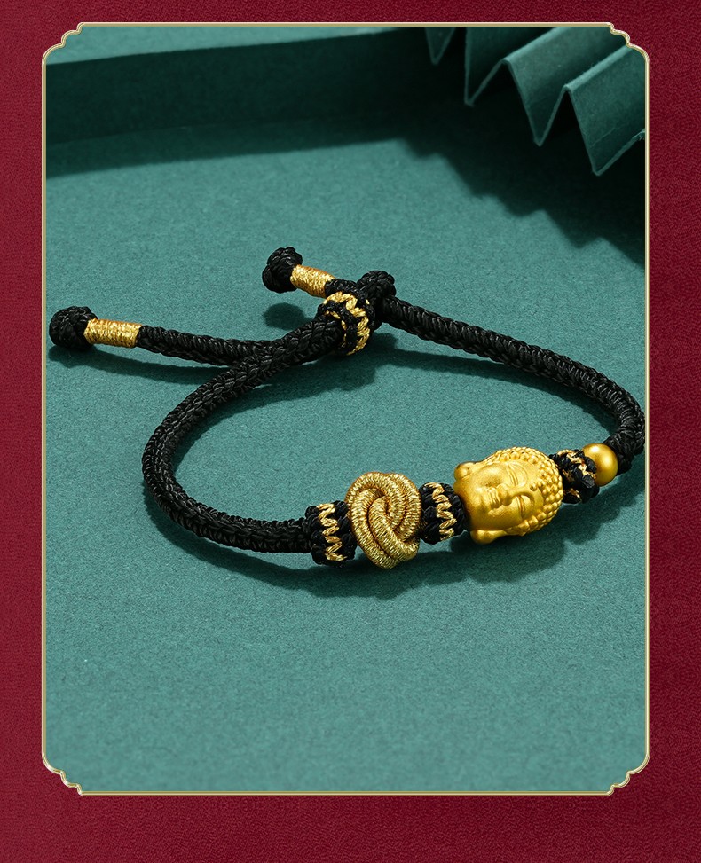 老凤凰金佛头黄金手链女3硬金双面佛大日如来佛999足金转运珠佛祖手串