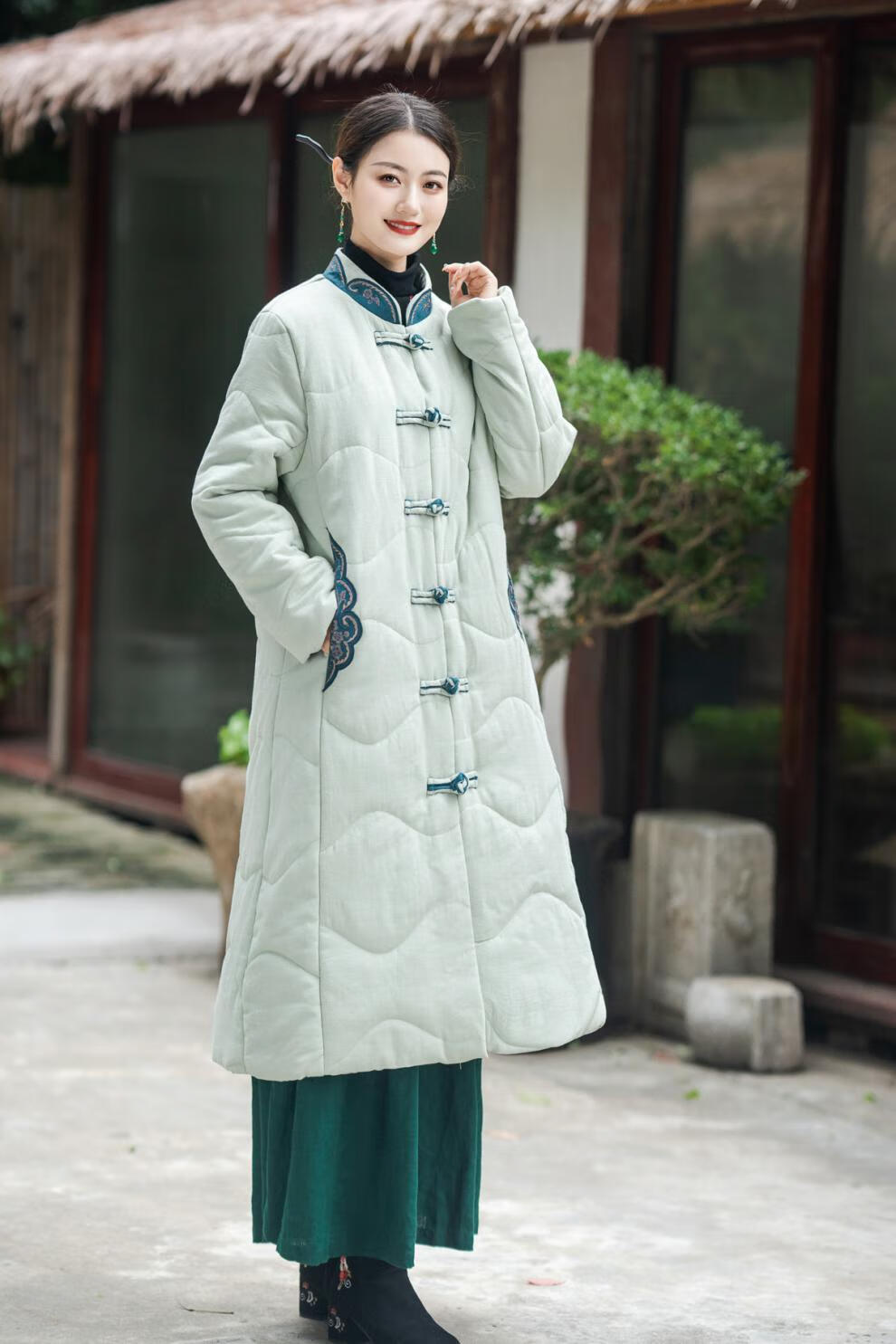 秋冬天外穿的复古棉衣女长款中式盘扣唐装民族风外套大衣袄子棉袄装