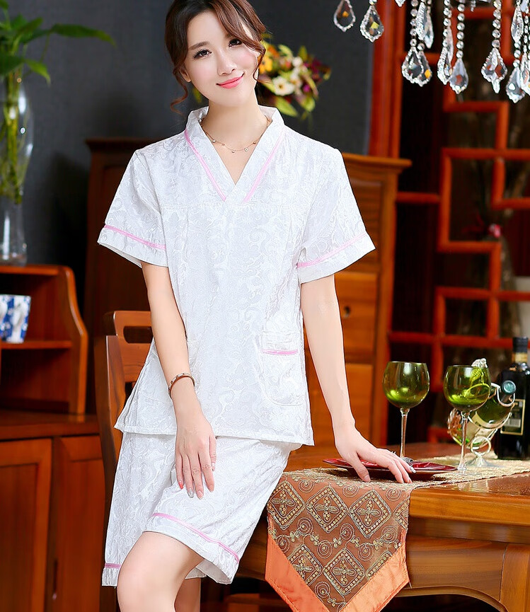 century boy汗蒸服纯 棉洗浴服男女情侣桑拿按摩服白色套装长城领家居