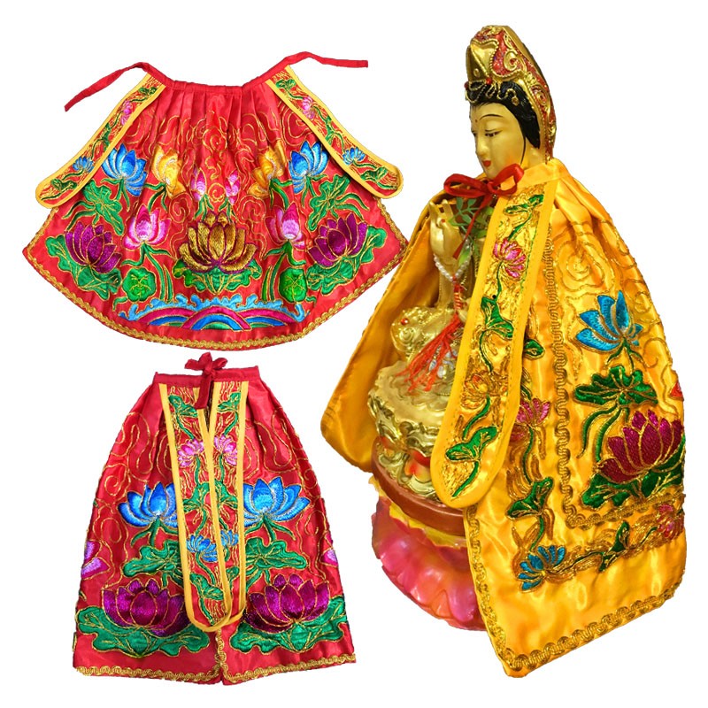 佛衣披风锦缎双层金丝刺绣土地公万寿衣鹤披衣女神神像佛像用品 红色