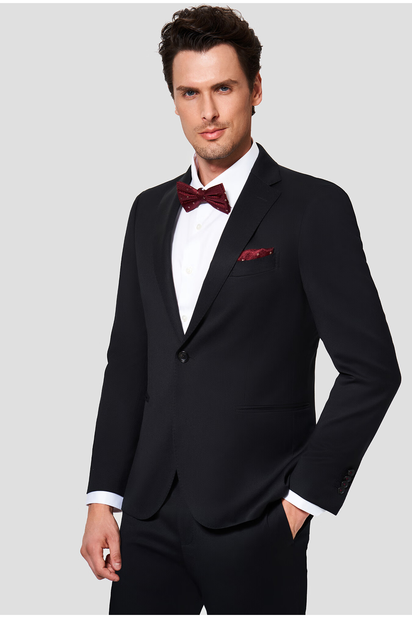 11超值预售】lampo蓝豹全季款男士套装西服上装黑色商务小格纹西服